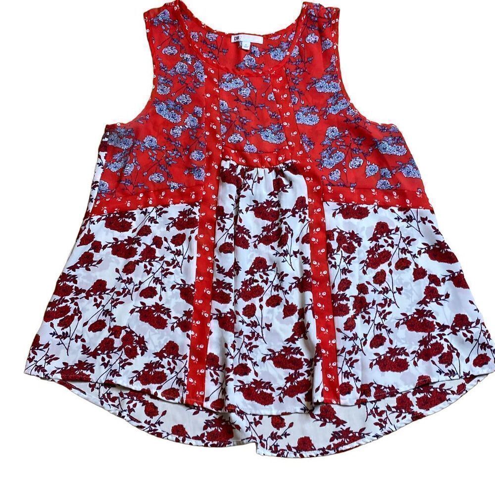 Womens DR2 Daniel Rainn Blouse Top Floral Red Blue Sleeveless